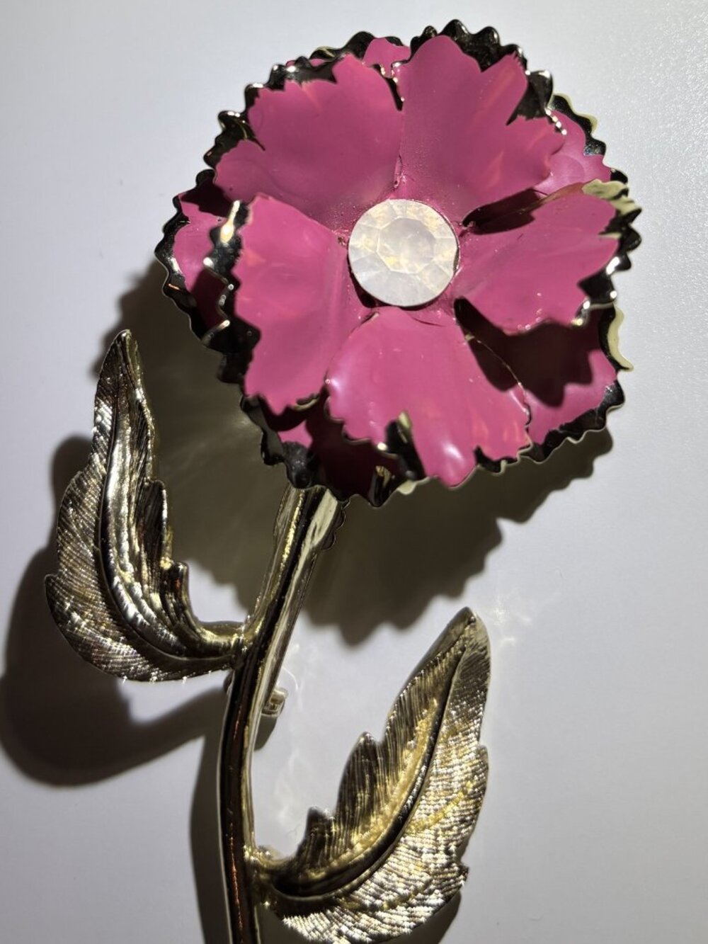 Pink Flower with Gold Stem Brooch